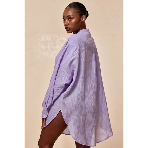 MONDAY Swimwear Barcelona Tunic in Wisteria Crinkle Linen - Picture 3 of 5